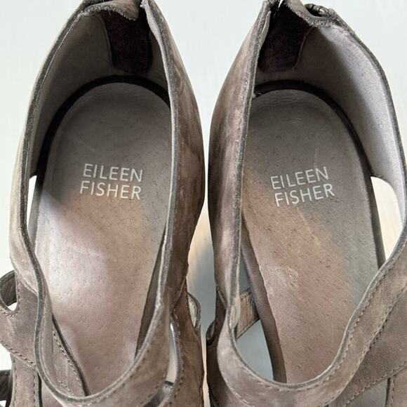 Eileen Fisher grey leather strappy heeled sandals size 9 - Picture 2 of 11